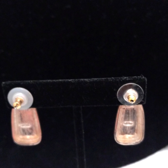 Signed Roman,Silver W/Grey Glass Drop Pierced Earrings - Picture 3 of 6